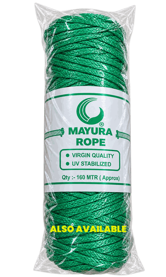 Bundle of green MAYURA braided rope, virgin quality and UV stabilized, 160 metres