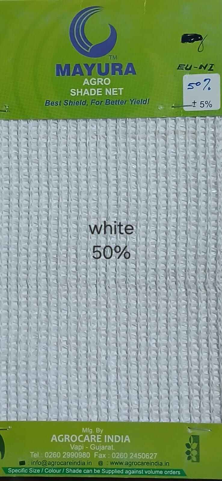 Mayura white shade net swatch — 50% shading